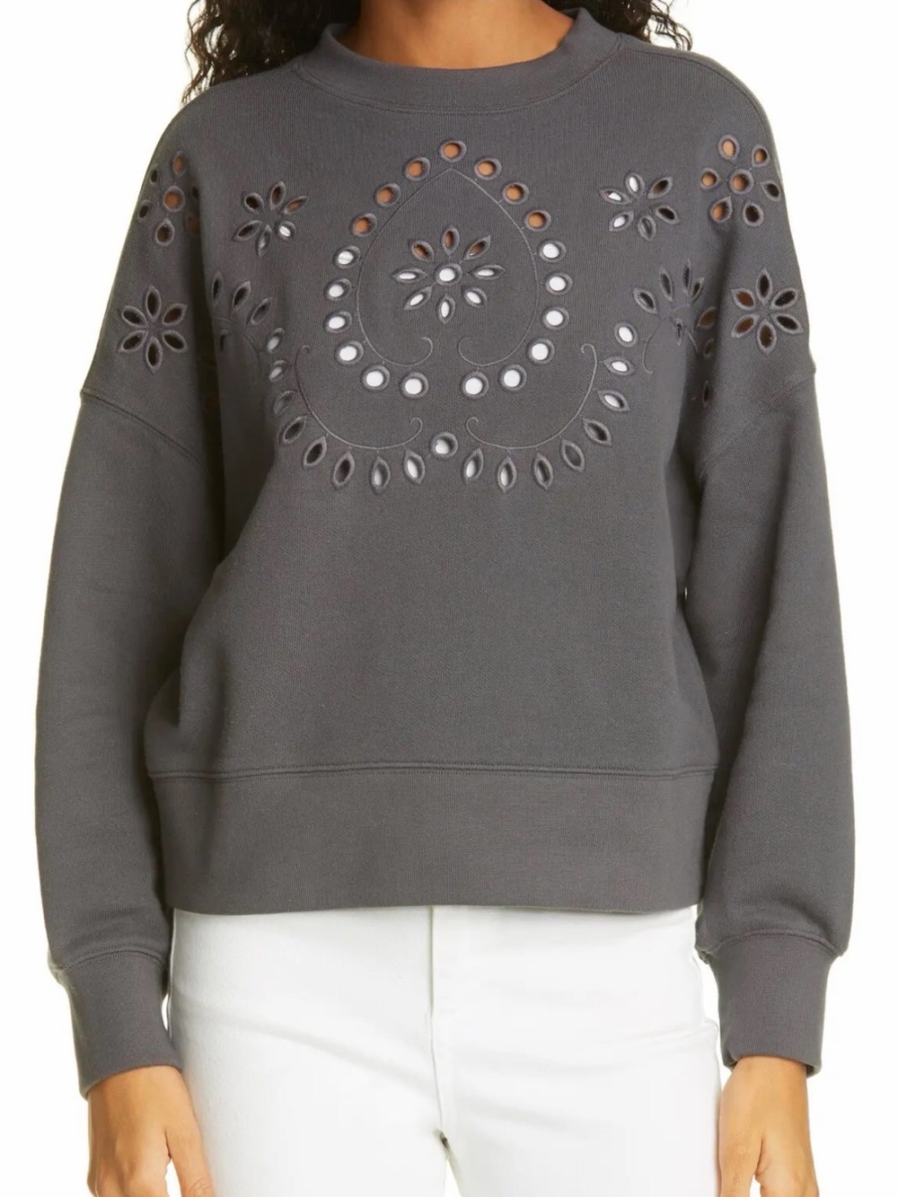 Rails Alice Eyelet Detail Sweatshirt Small Gray Top CutOut Pullover Cotton Blend
